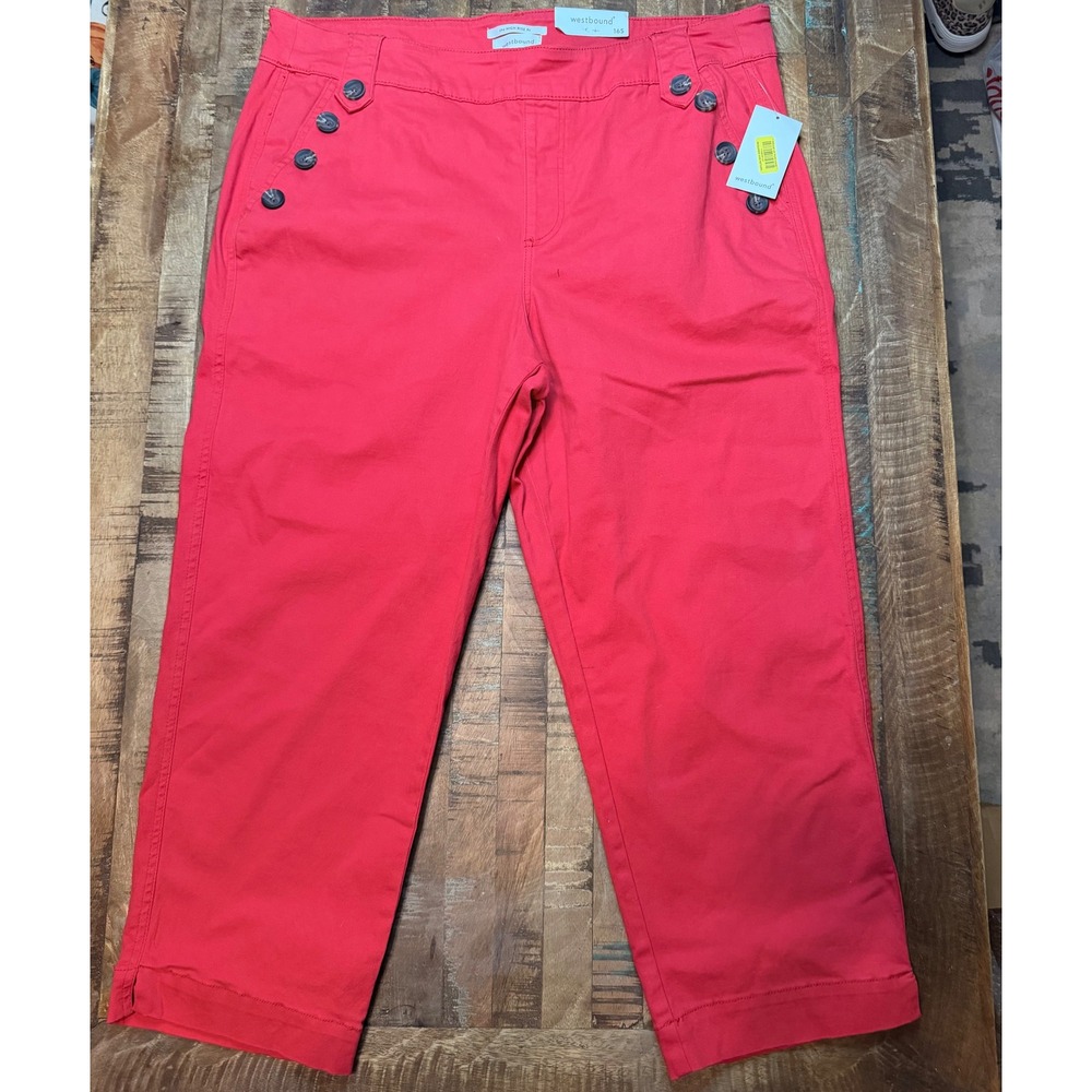 Westbound Red High Rise Sailor Pants Slim Straight Leg Size 16S NWT